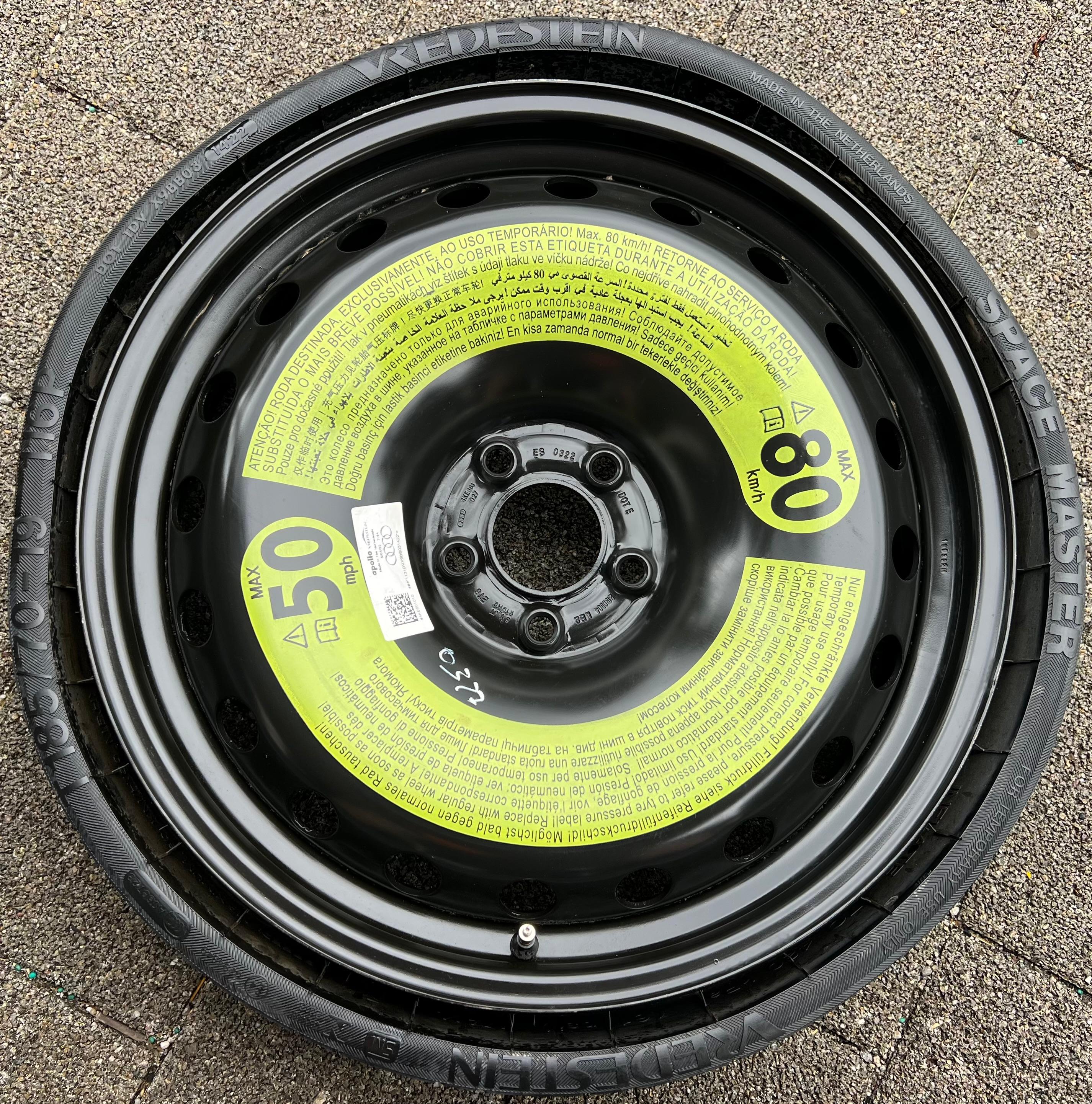 1 X ORIGINAL RESERVERAD NOTRAD AUDI Q8 4KE E-TRON 4KE601027 185/70R19 116P 2022