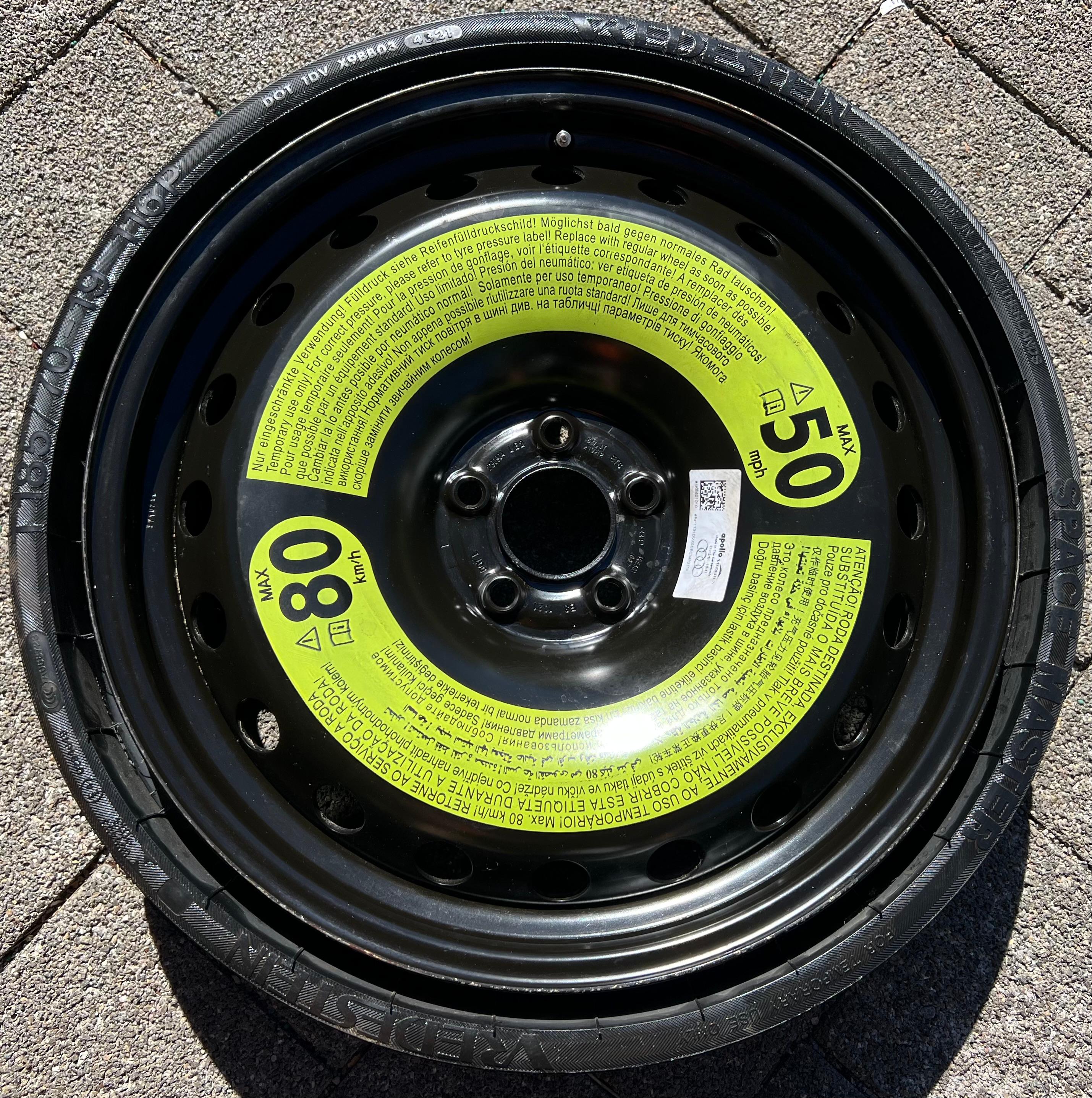 1 X ORIGINAL RESERVERAD NOTRAD AUDI Q8 4KE E-TRON 4KE601027 185/70R19 116P 2021