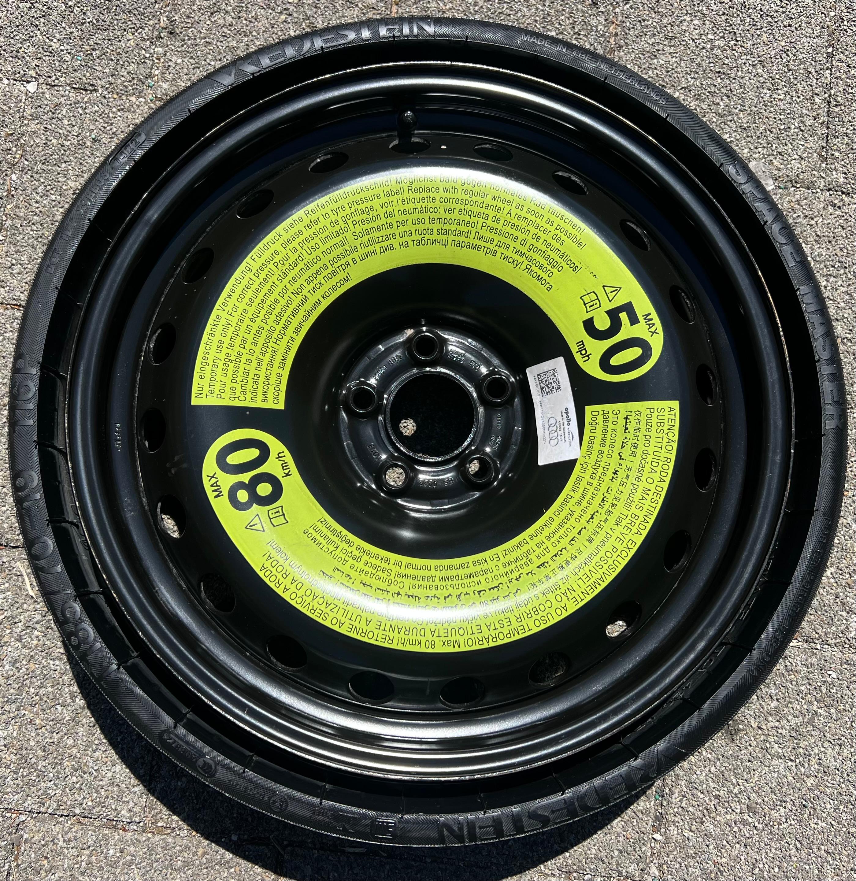 1 X ORIGINAL RESERVERAD NOTRAD AUDI Q8 4KE E-TRON 4KE601027 185/70R19 116P 2022