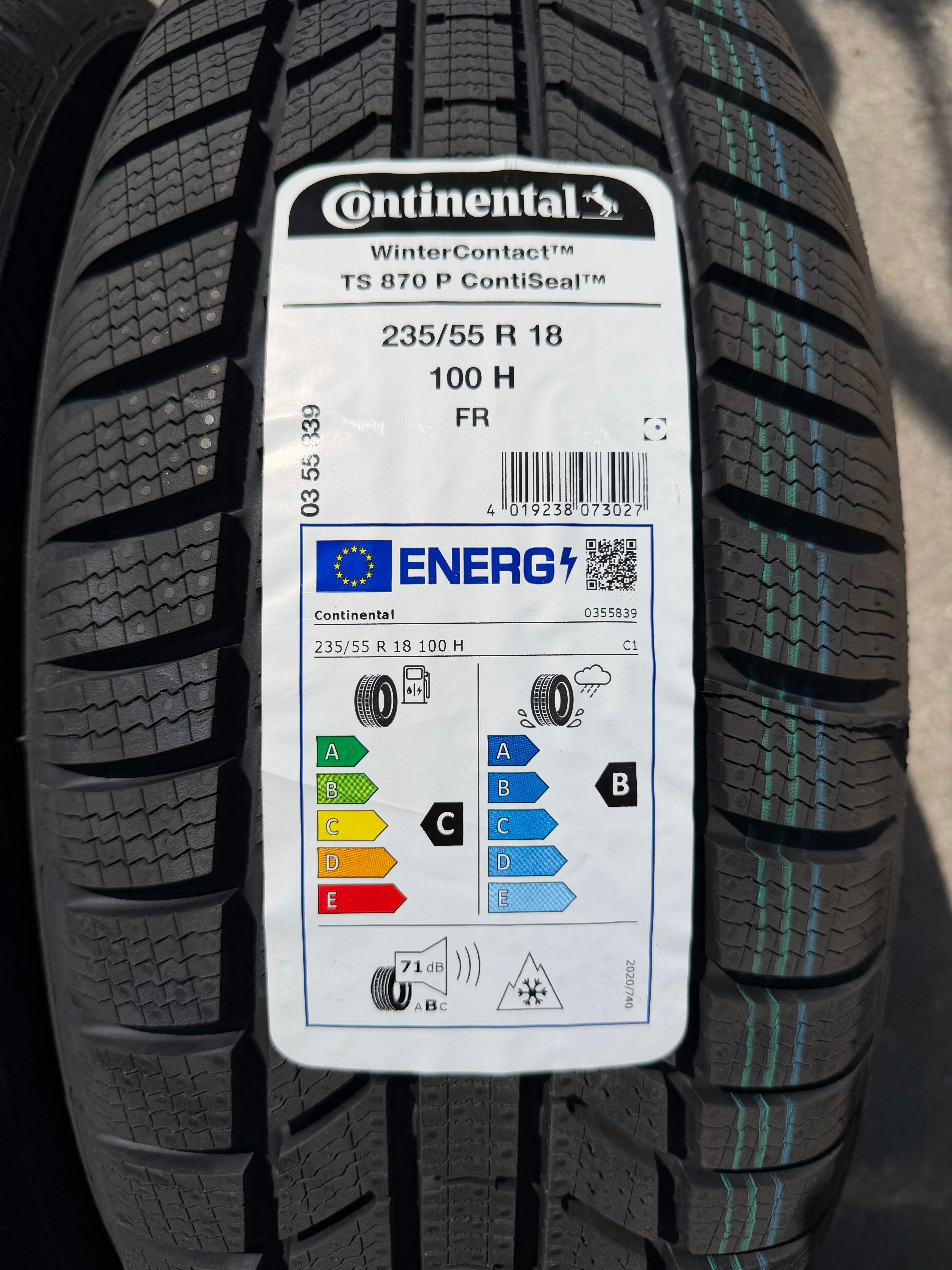 4 pneus hiver Continental Winter Contact TS870P 2024 Seal, 235/55R18 100H, NEUFS