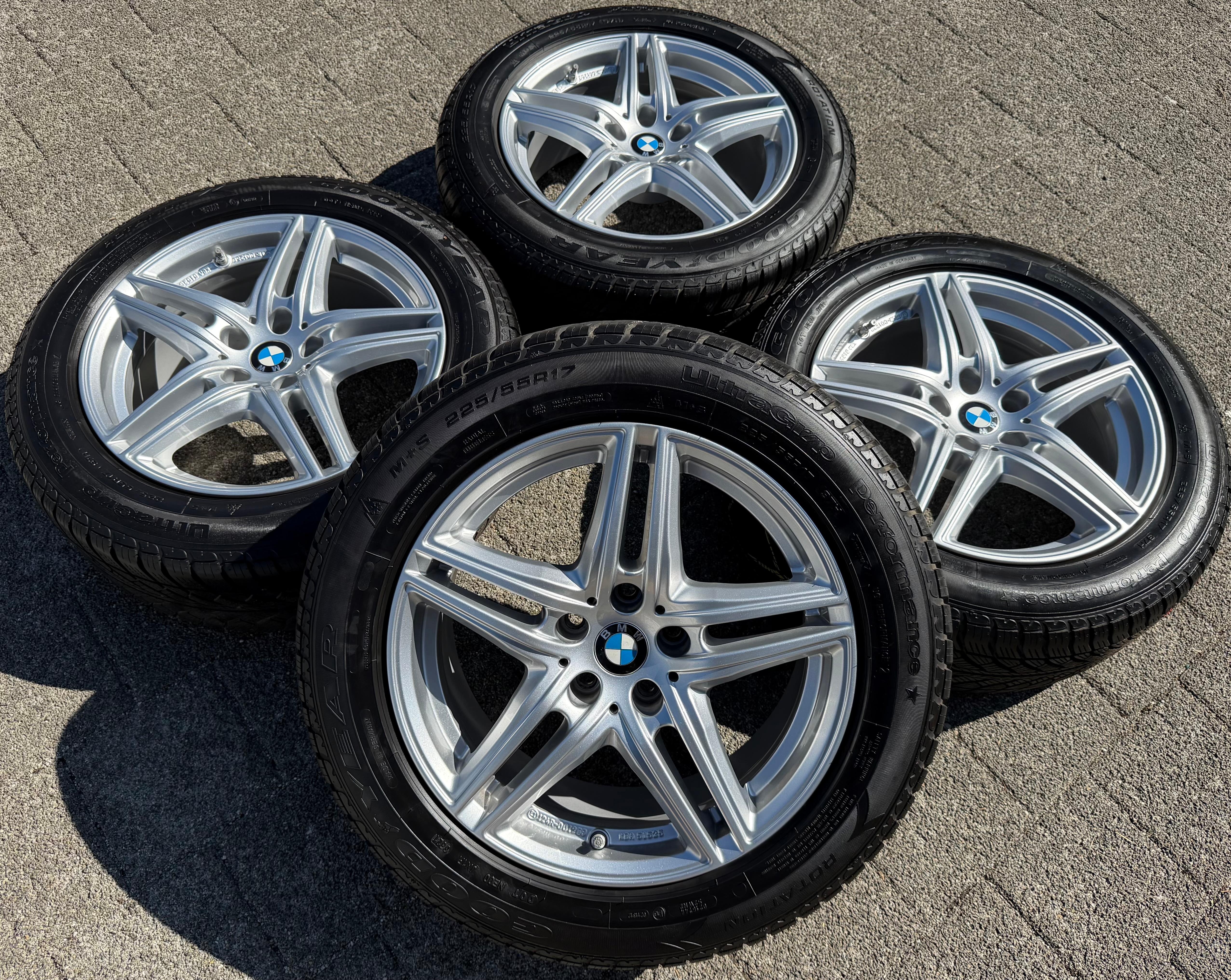 4 jantes d'hiver en aluminium 17 pouces pour BMW Série 5 G30 G31, 225/55R17 97H, Goodyear, système de surveillance de la pression des pneus (TPMS)