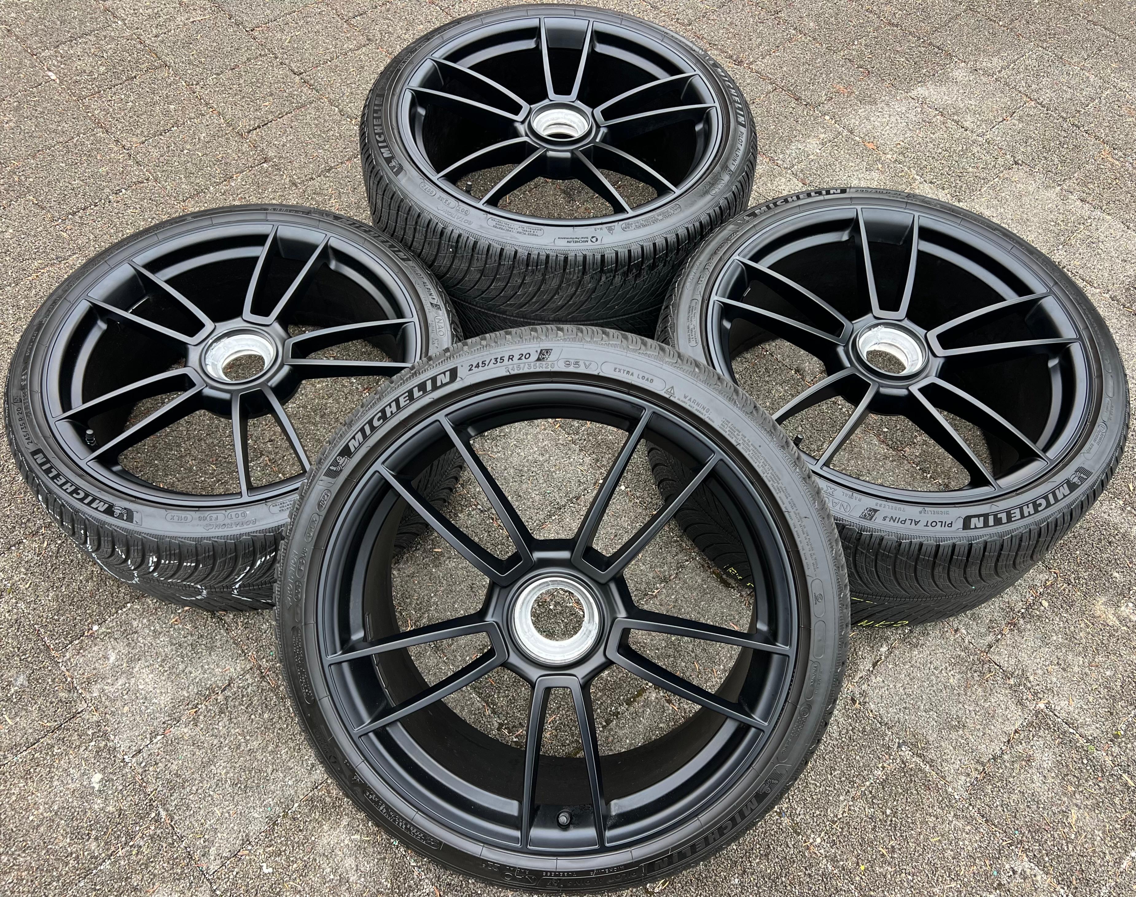 4 ORIGINELE 20" ALUMINIUM VELGEN PORSCHE 911 992 GTS 992601025AC 992601025AT TPMS CENTRALE VERGRENDELING