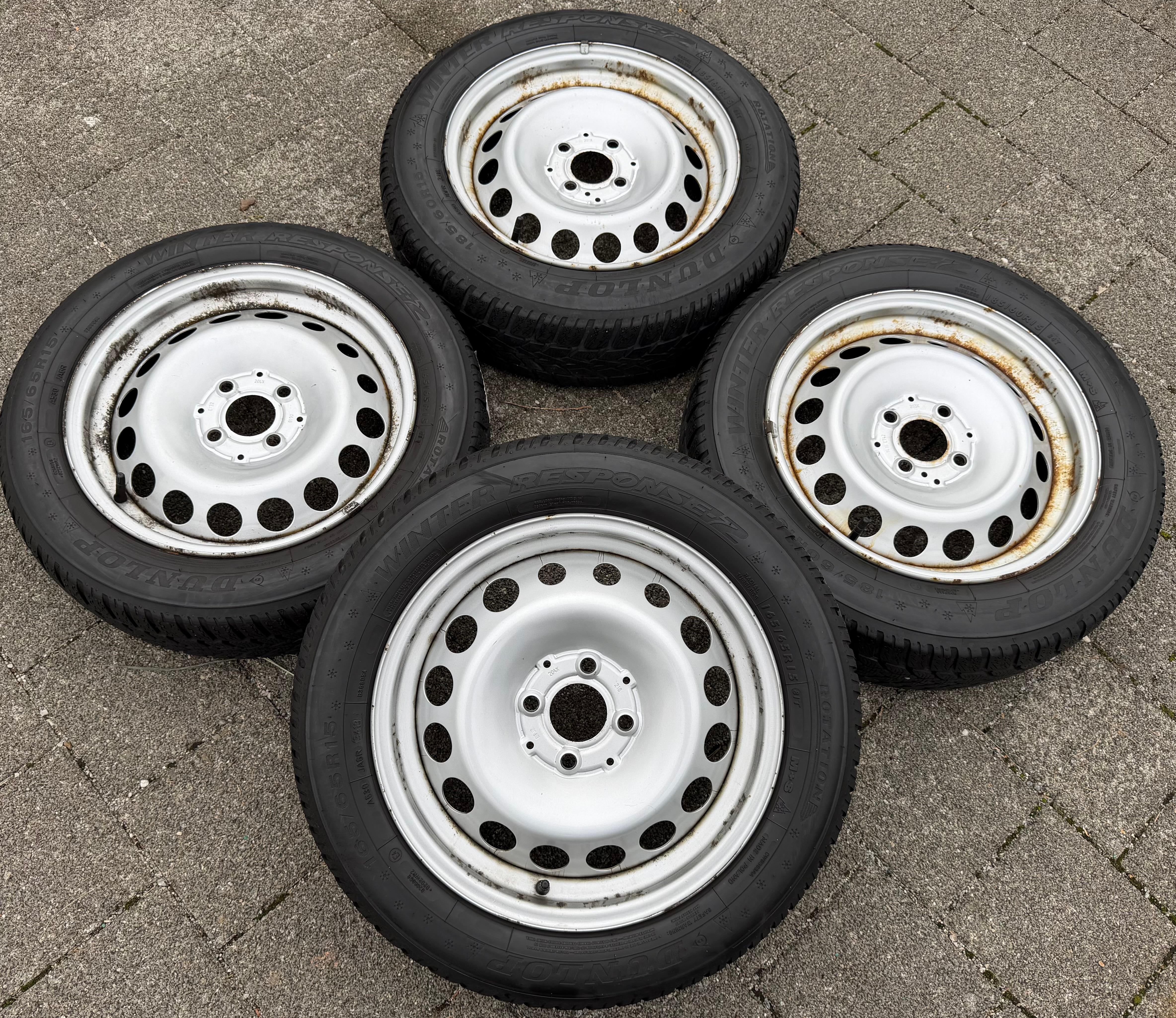4 originele winterwielen Smart 453 165/65R15 81T 185/60R15 84T Dunlop RDKS 2019