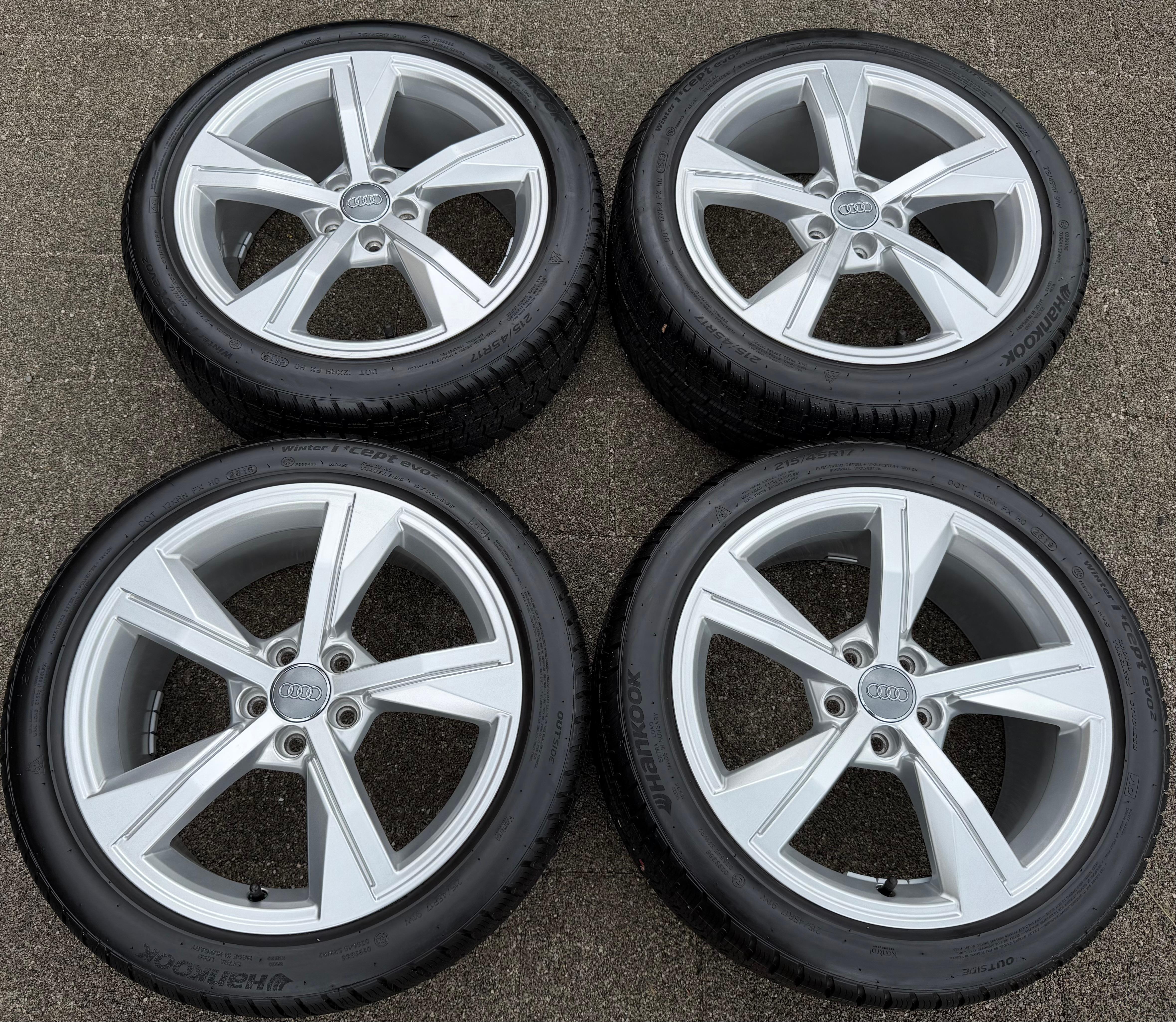 4 RUOTE IN LEGA ORIGINALI DA 17" PER AUDI A1 S1 GB 82A601025G 215/45R17 91W HANKOOK