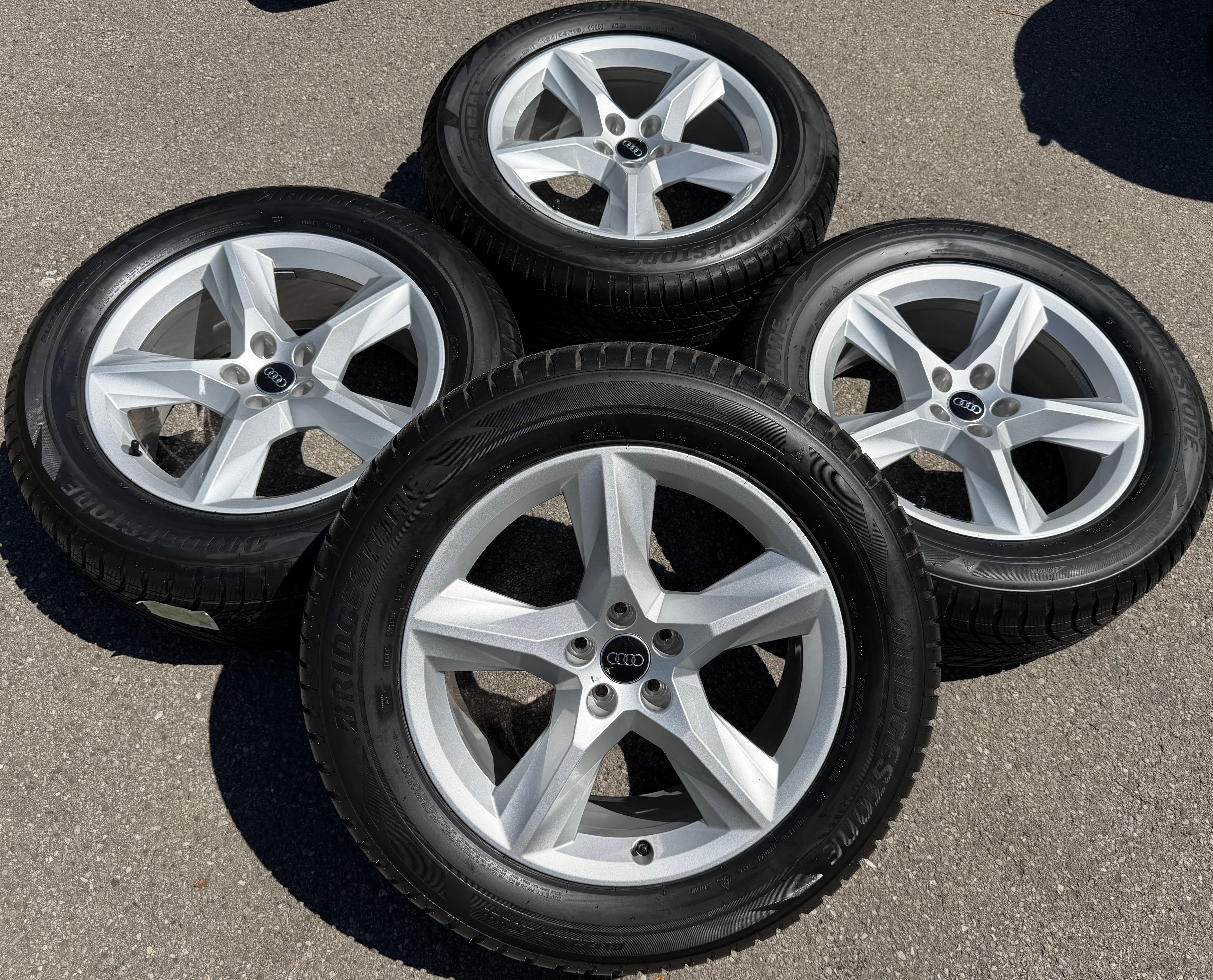 4 originele 19-inch aluminium winterwielen voor de Audi Q7 4M, 255/55R19 111H, 4M0601025F, bandenspanningscontrolesysteem (RDKS), Bridgestone