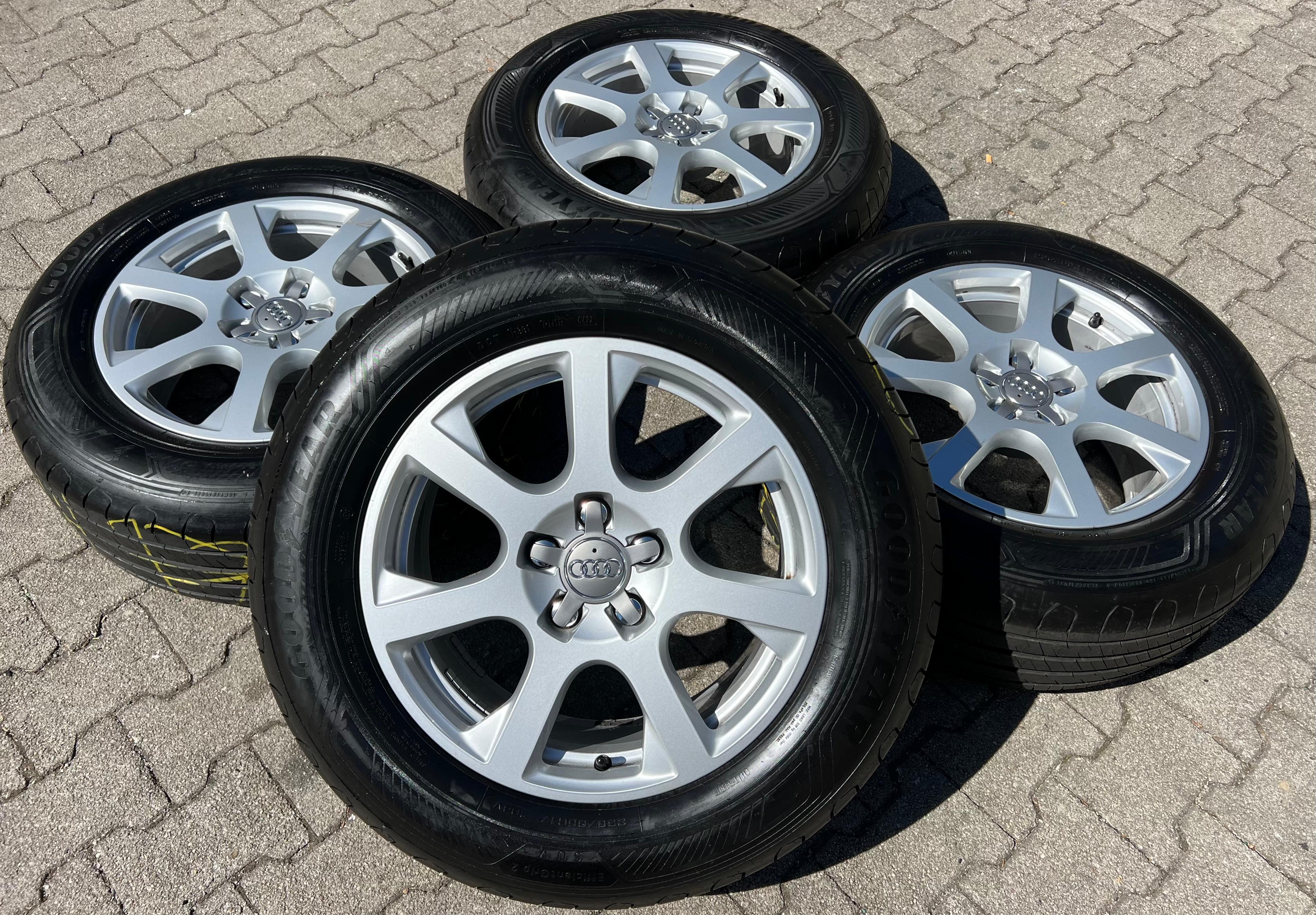 4 ORIGINELE 17" ALUMINIUM ZOMERWIELEN AUDI Q5 8R 235/65R17 104V GOODYEAR 2022 GRATIS VERZENDING