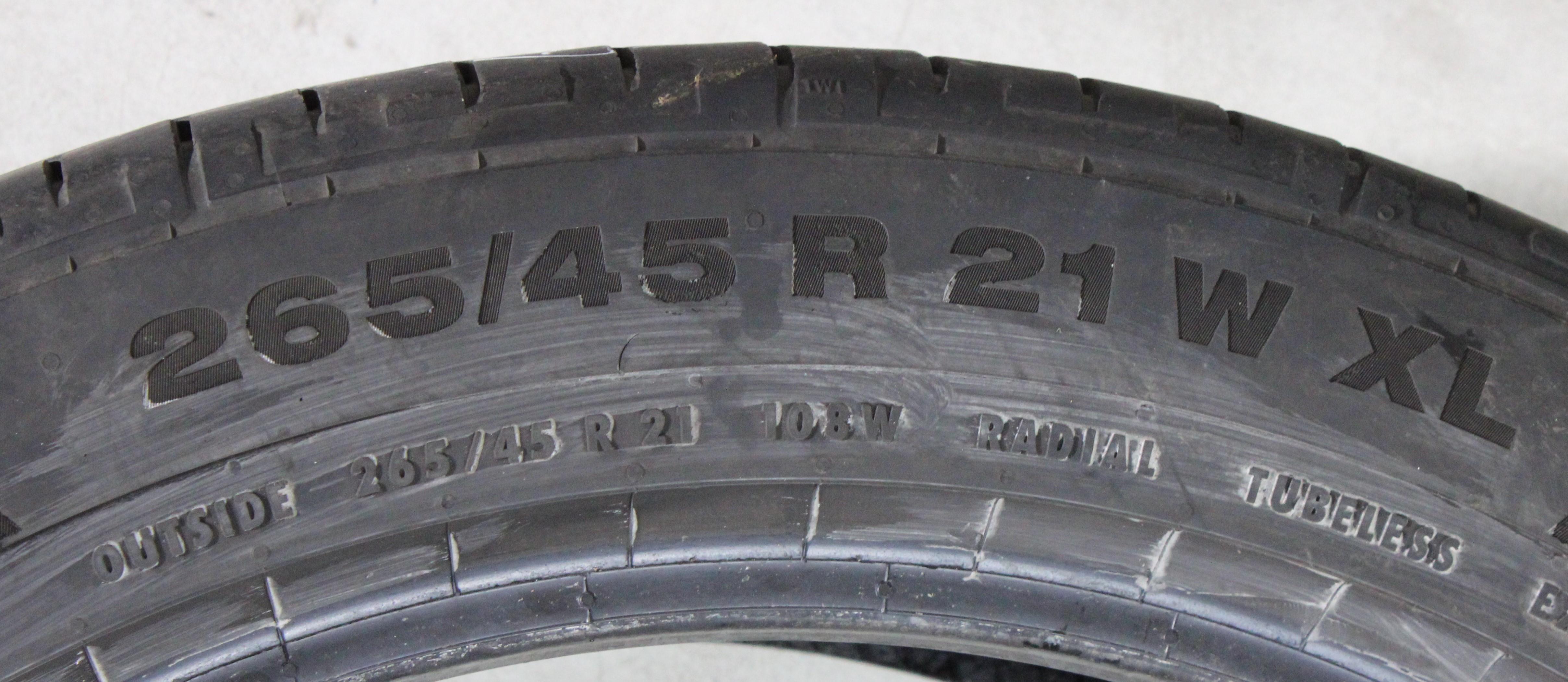 2 x 265/45R21 108W Sommerreifen Continental Sport Contact 5 J, LR 1x4-4,5mm/1x4,5-5mm 2023 XL