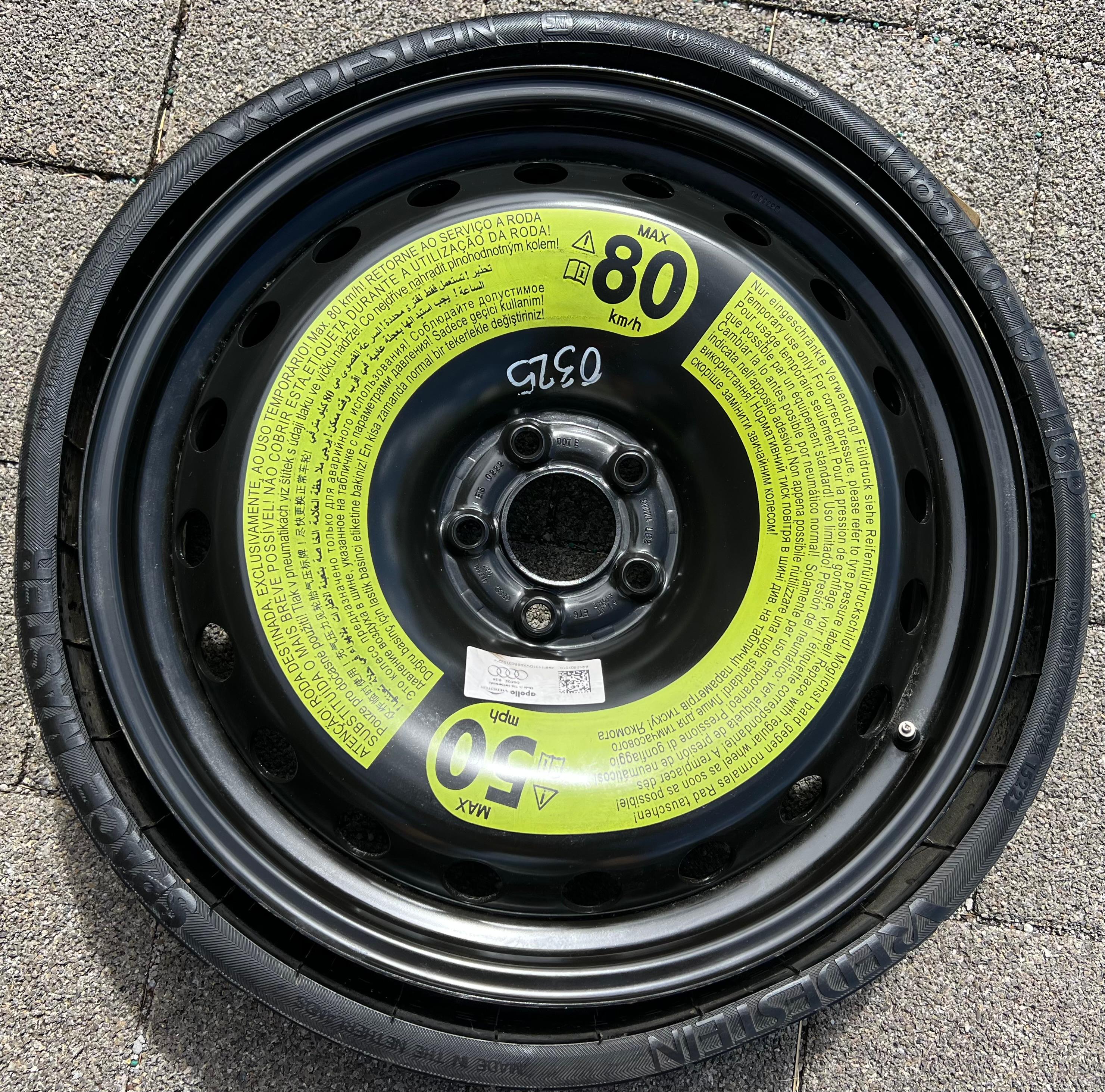 1 X ORIGINAL RESERVERAD NOTRAD AUDI Q8 4KE E-TRON 4KE601027 185/70R19 116P 2022