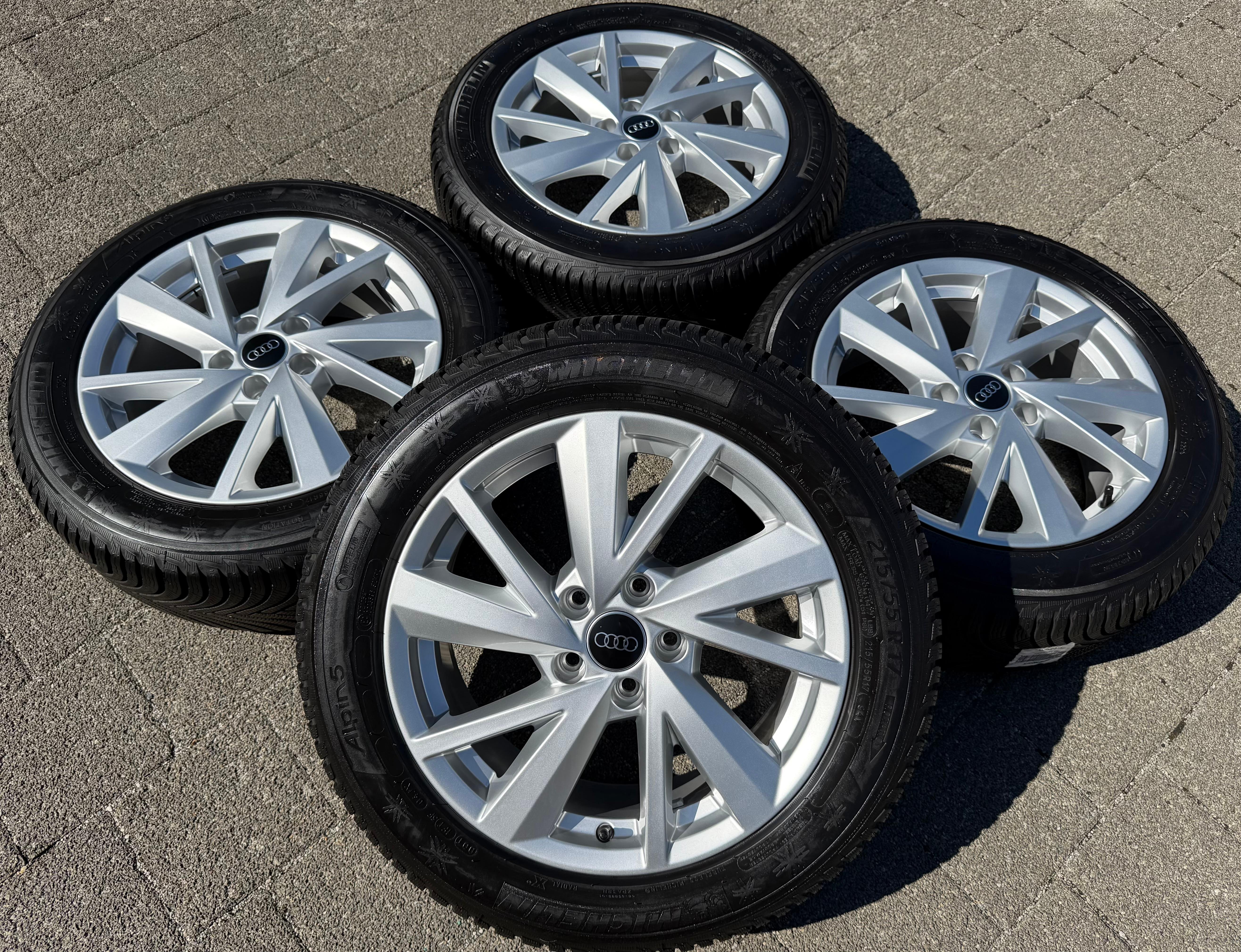 4 jantes d'hiver en alliage d'origine 17 pouces pour Audi Q2, pneus Michelin 215/55R17 94V, déport 8 mm, 2024