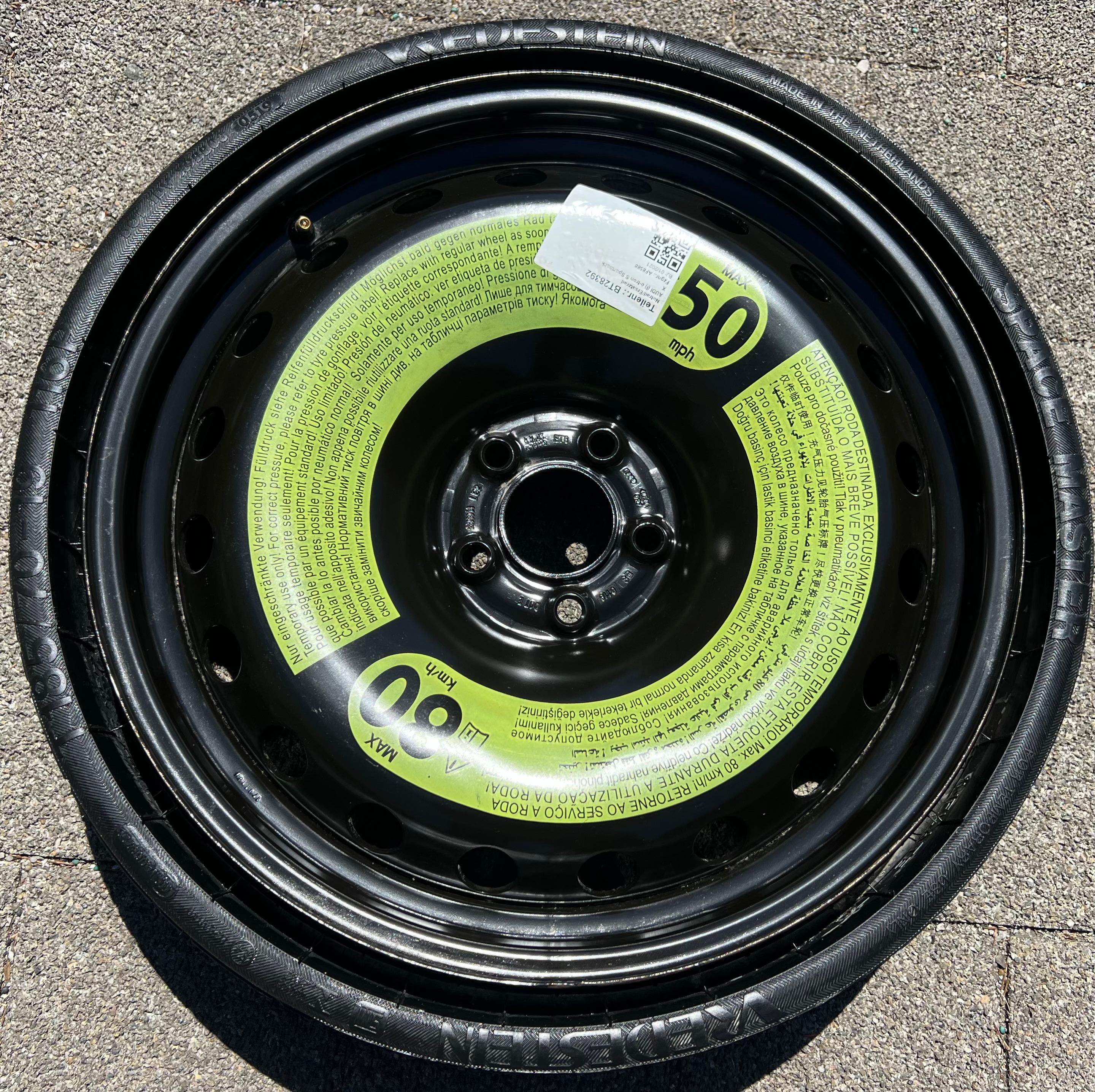 1 X ORIGINAL RESERVERAD NOTRAD AUDI Q8 4KE E-TRON 4KE601027 185/70R19 116P 2019