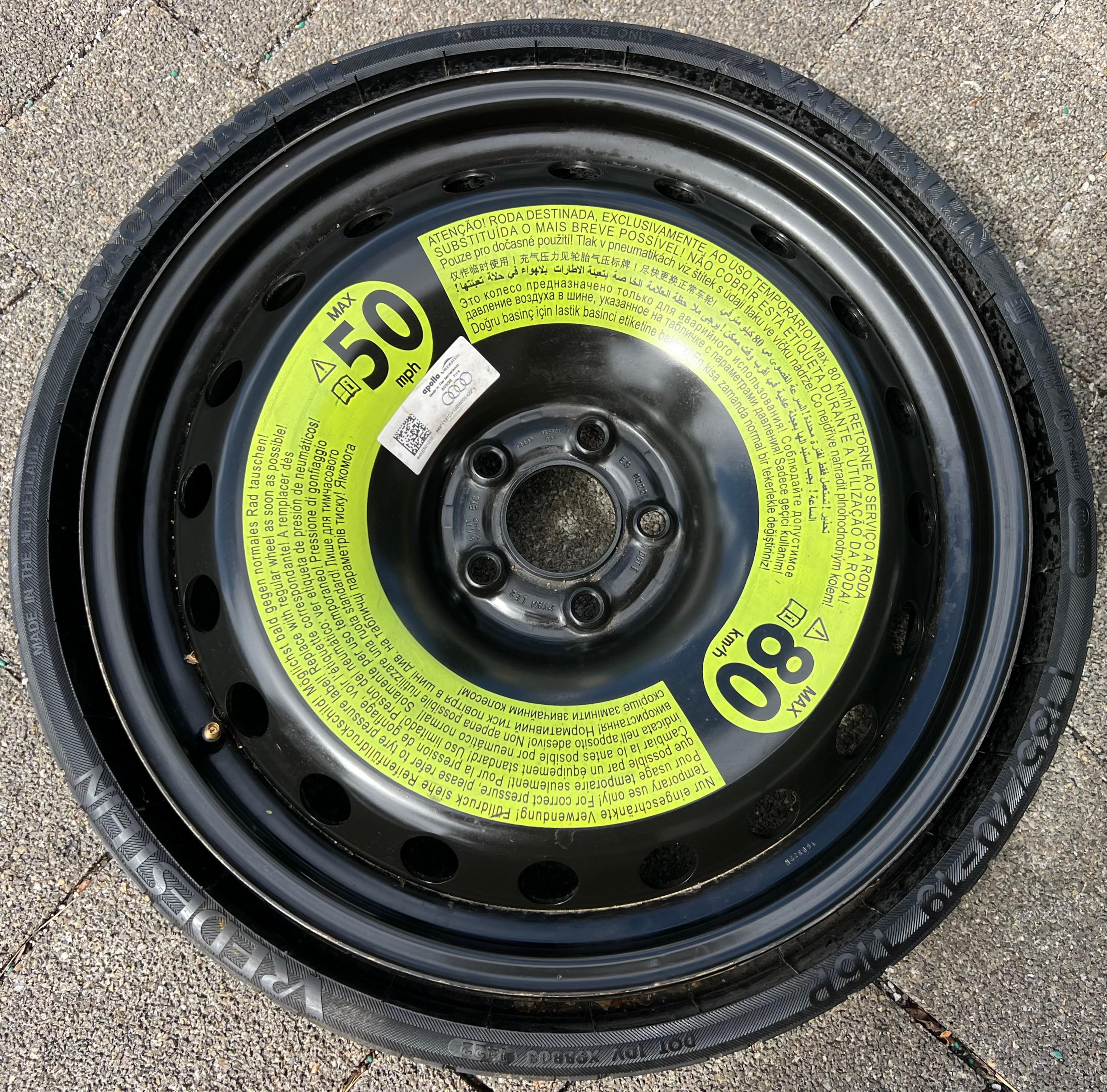 1 X ORIGINAL RESERVERAD NOTRAD AUDI Q8 4KE E-TRON 4KE601027 185/70R19 116P 2022