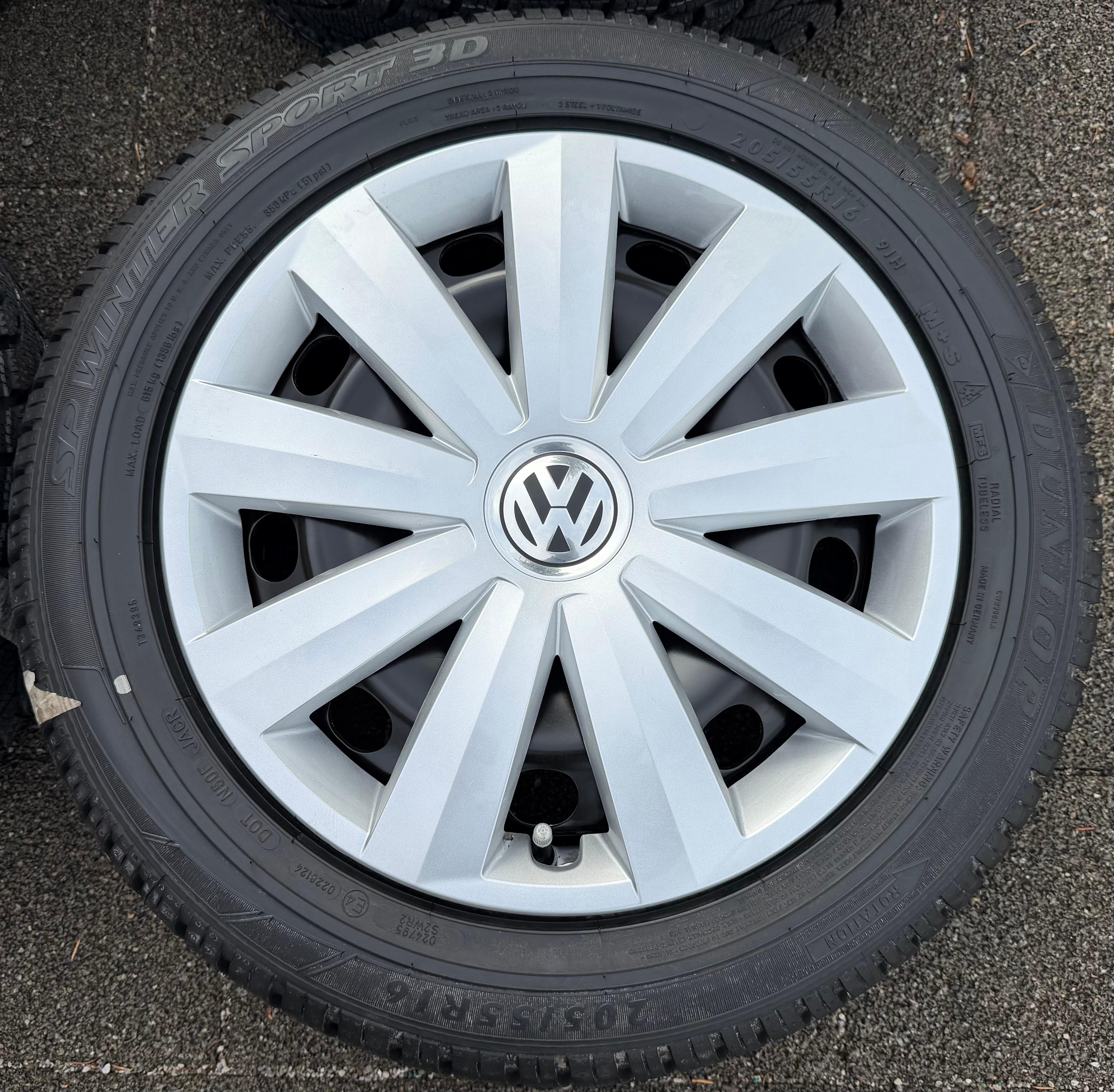 4 roues hiver VW Passat 3C Eos 1F Scirocco 13 205/55R16 91H 3C0601027BE Dunlop