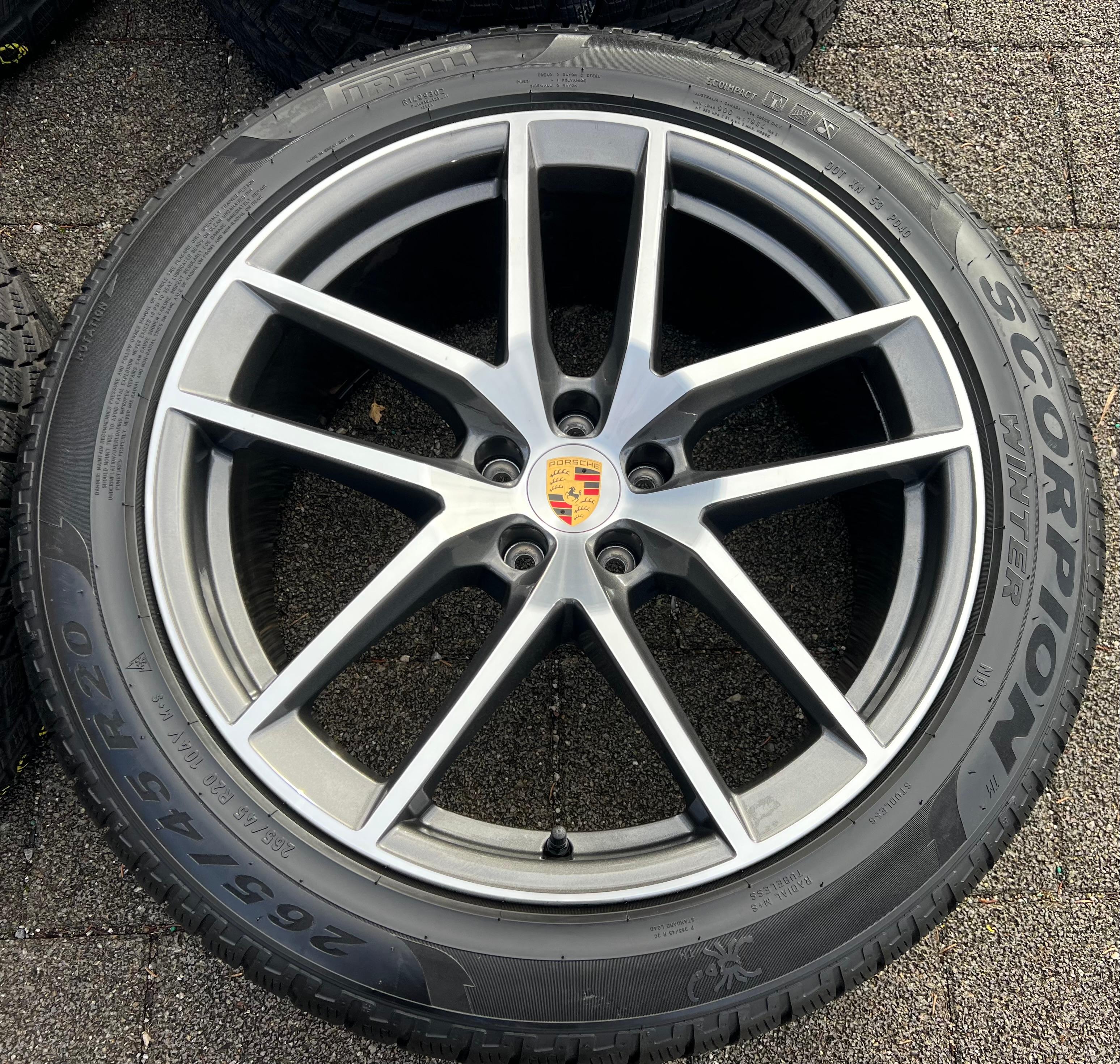 4 ORIGINELE 20" LICHTMETALEN WINTERWIELEN PORSCHE MACAN 265/45R20 104V 295/40R20 106V BANDENDRUKCONTROLESYSTEEM