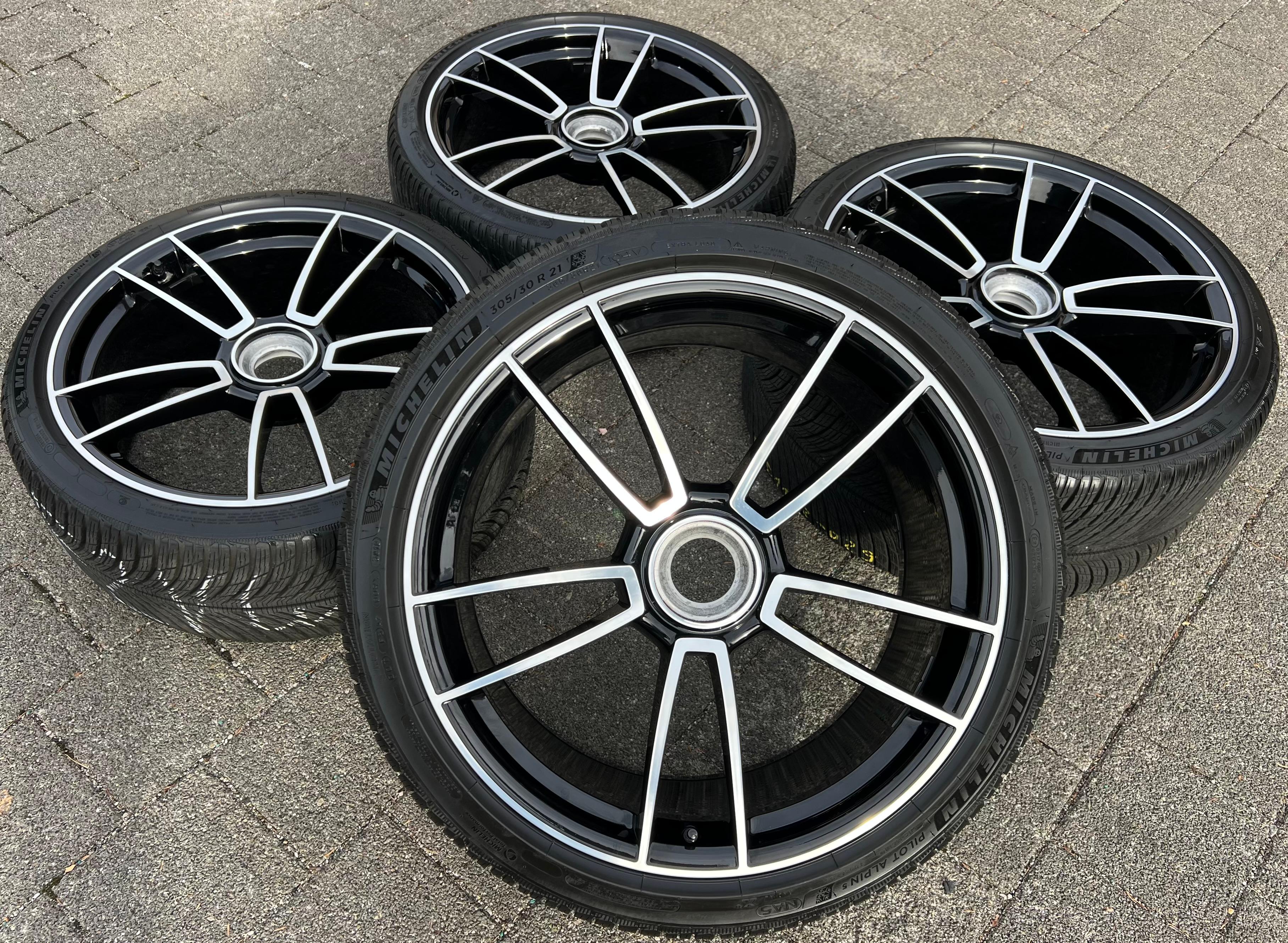 4 ORIGINAL 20" 21" ALU WINTERRÄDER PORSCHE 911 (992)TURBO S RDKS SCHWARZ GLANZGEDREHT