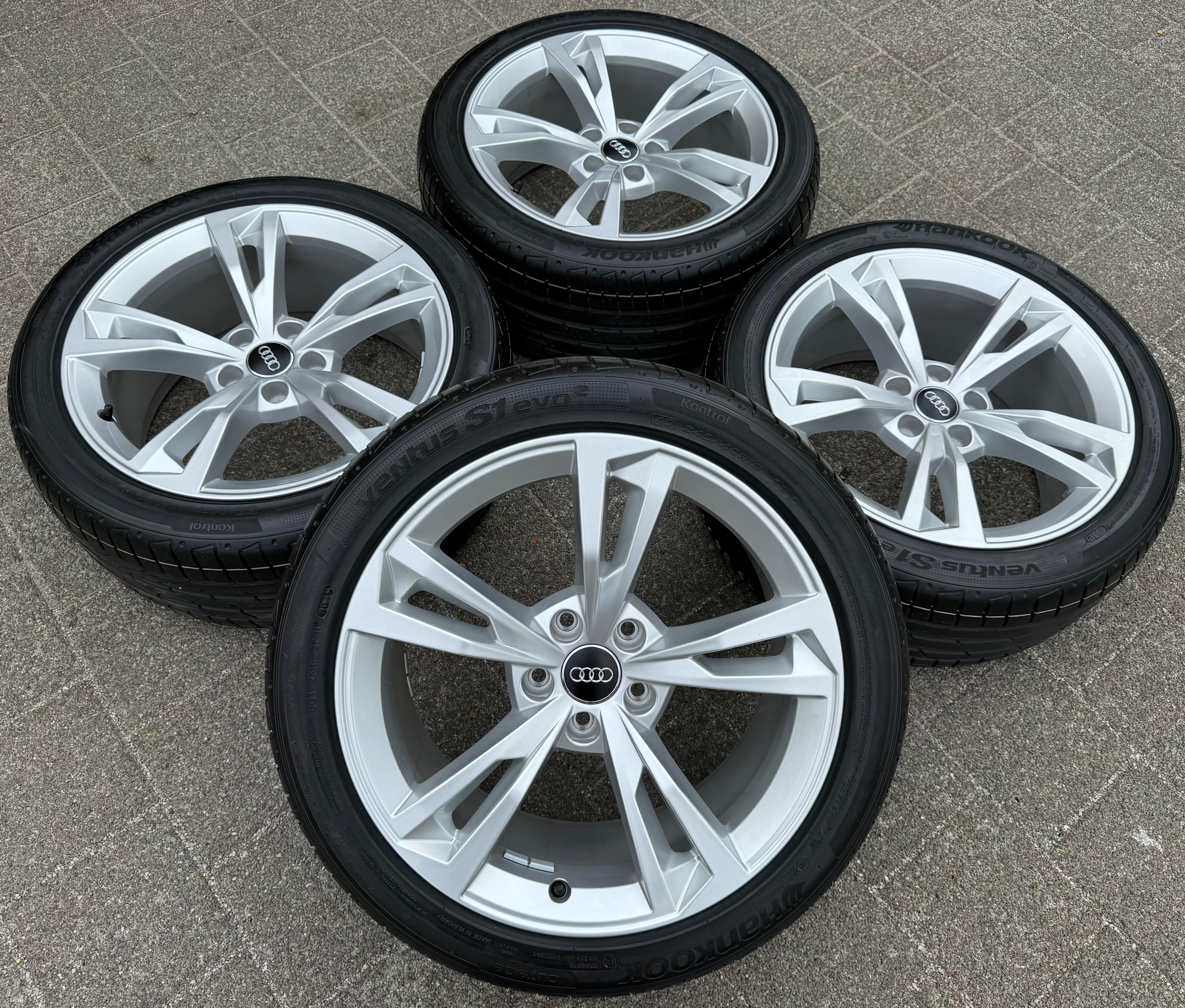 4 originele 18" aluminium zomerwielen voor Audi A5, S5, 8W, B9, F5, 245/40R18, 93Y, 8W0601025AK, Hankook