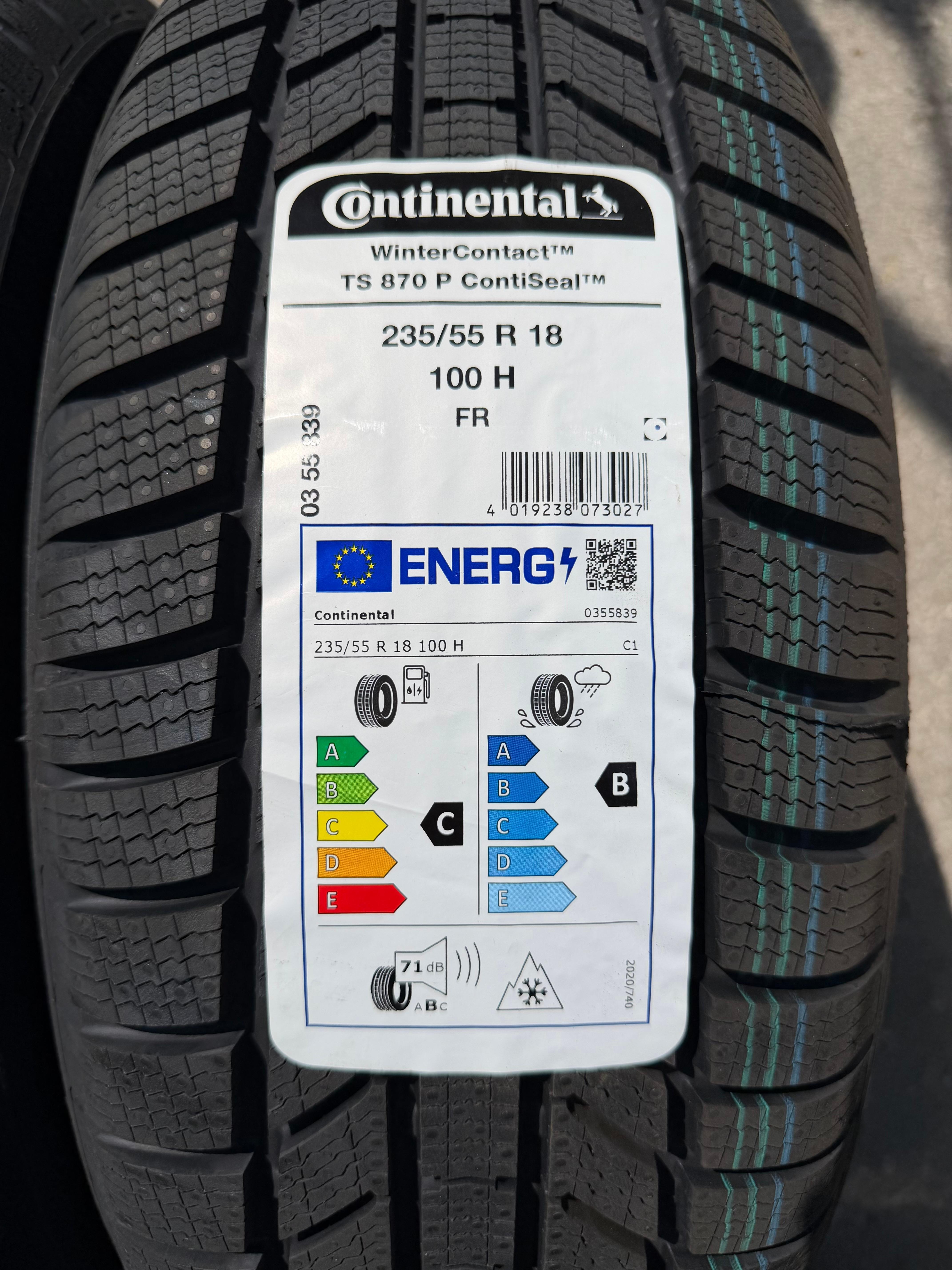 4 pneus hiver Continental Winter Contact TS870P 2024 Seal, 235/55R18 100H, NEUFS