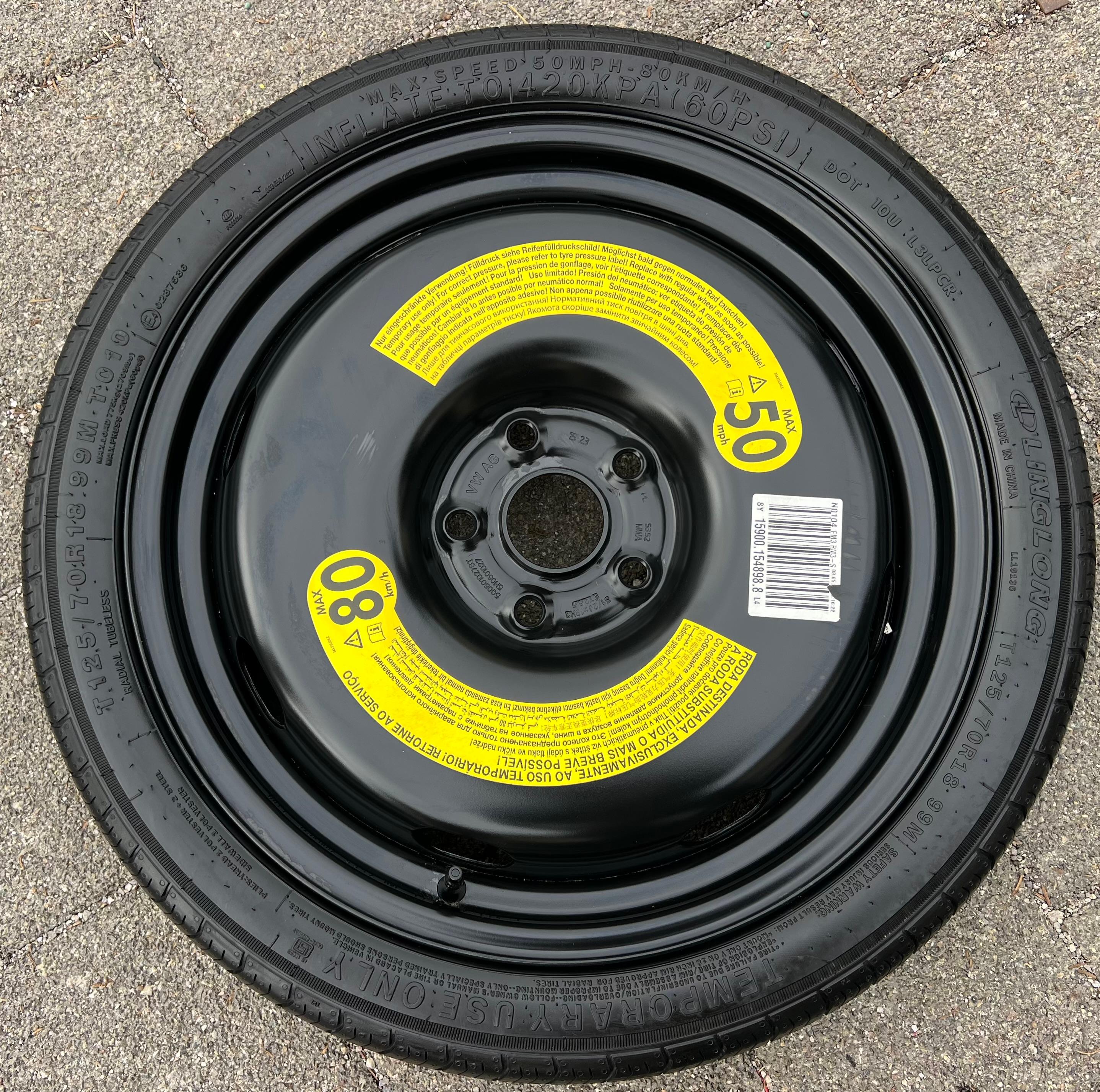 1 X NOTRAD RESERVERAD VW GOLF 6 7 8 T-ROC SKODA OCTAVIA SEAT LEON AUDI A3