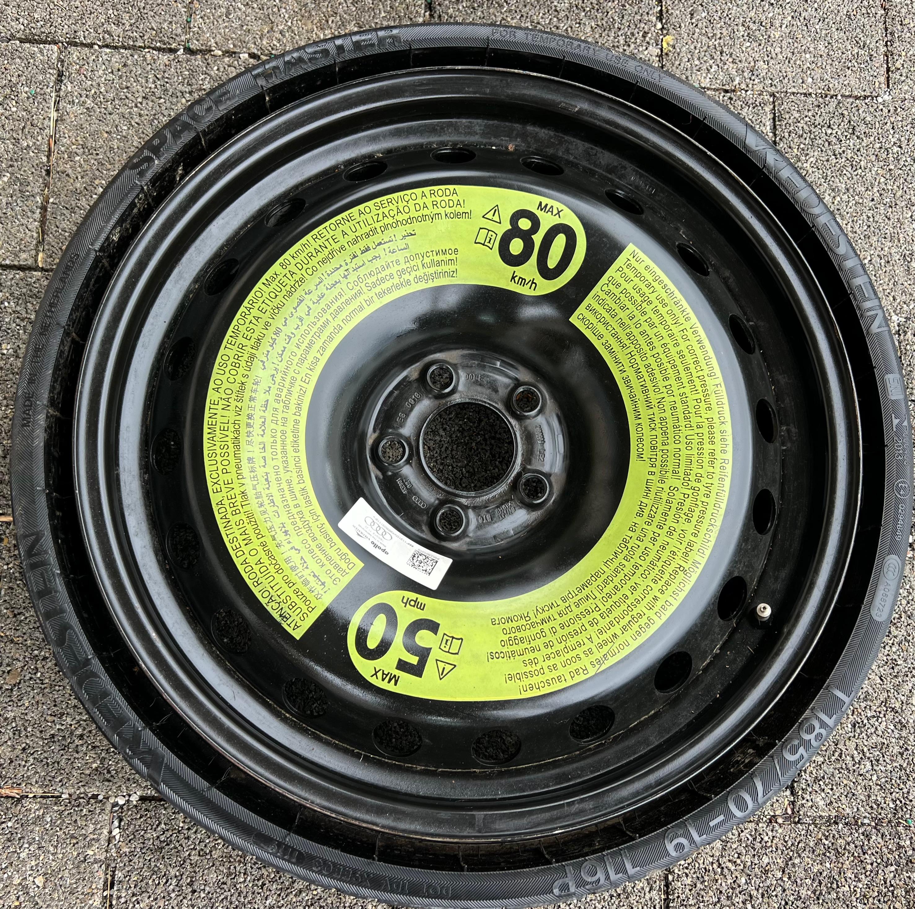 1 X ORIGINAL RESERVERAD NOTRAD AUDI Q8 4KE E-TRON 4KE601027 185/70R19 116P 2019