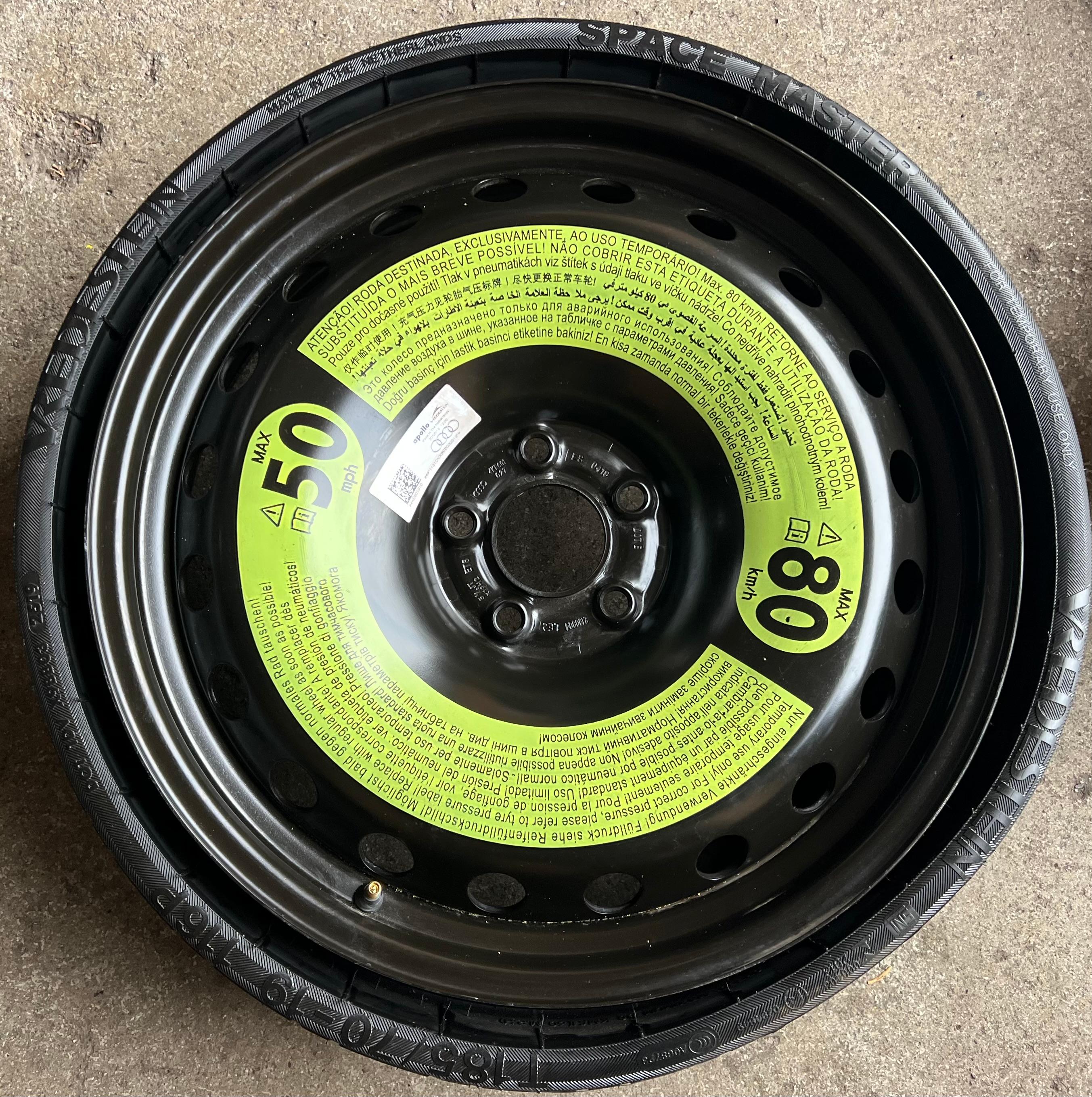 1 X ORIGINAL RESERVERAD NOTRAD AUDI Q8 4KE E-TRON 4KE601027 185/70R19 116P 2019