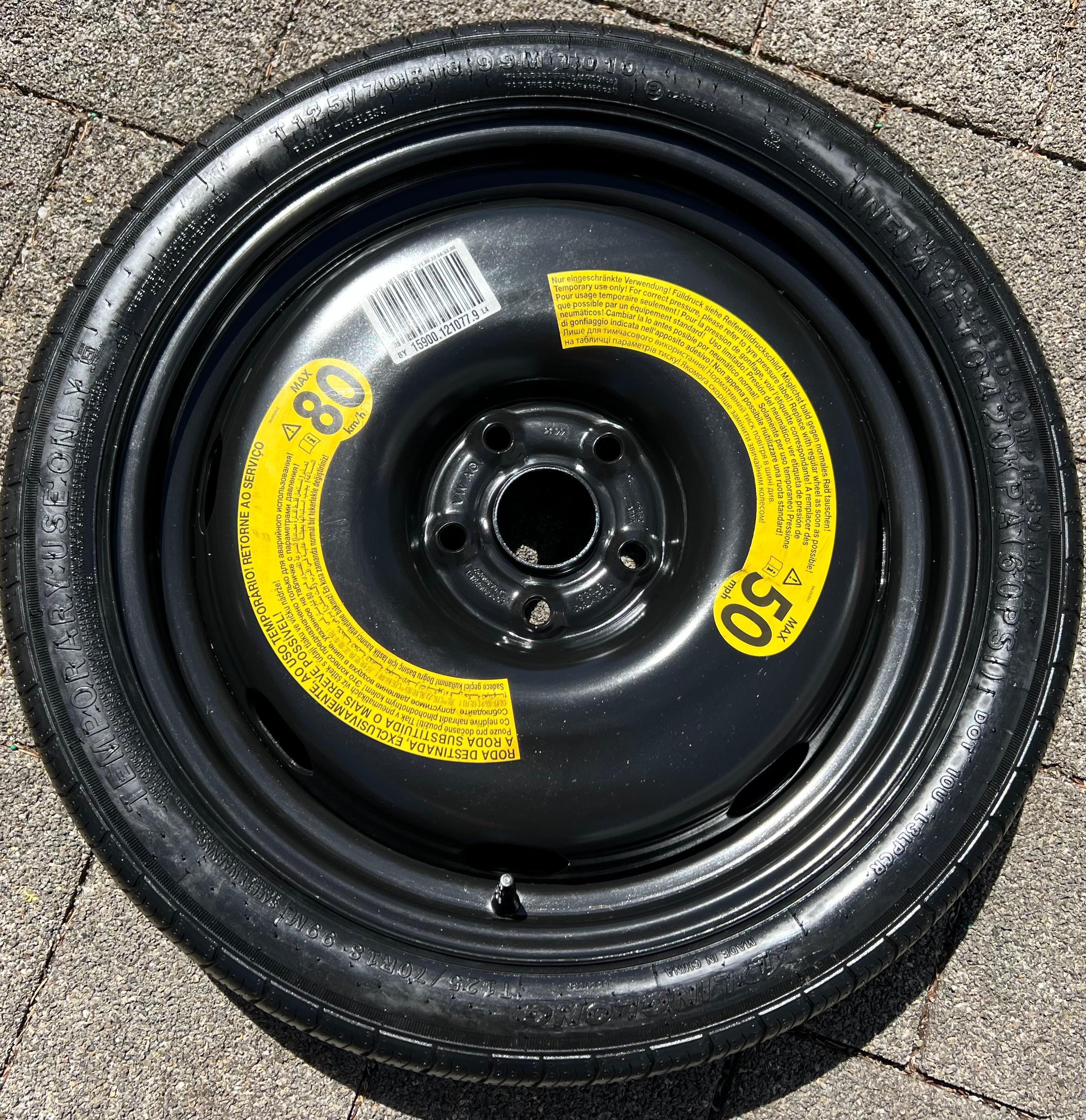 1 X NOTRAD RESERVERAD VW GOLF 6 7 8 T-ROC SKODA OCTAVIA SEAT LEON AUDI A3