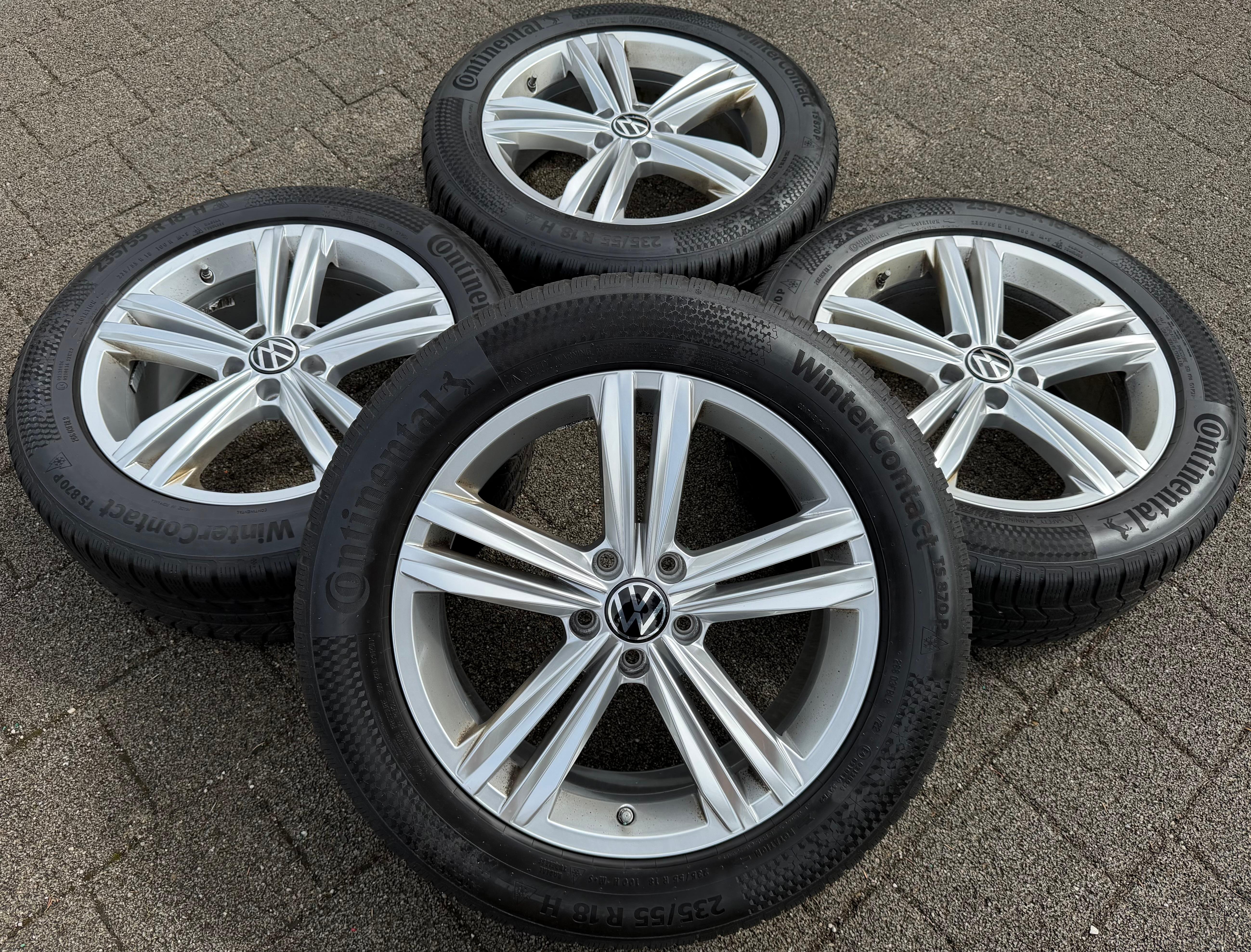 4 jantes d'hiver d'origine en aluminium 18 pouces pour VW Tiguan II 5NA, pneus 235/55R18 100H, référence 5NA601025M, finition Sebring Top